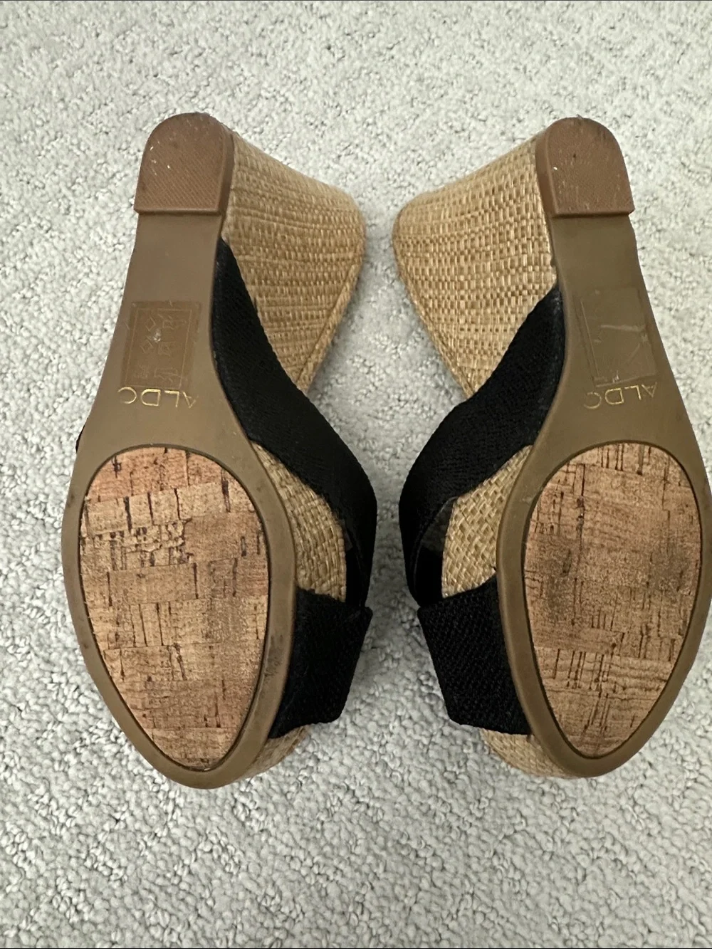 Aldo Black Crisscross Espadrille Wedge Mules